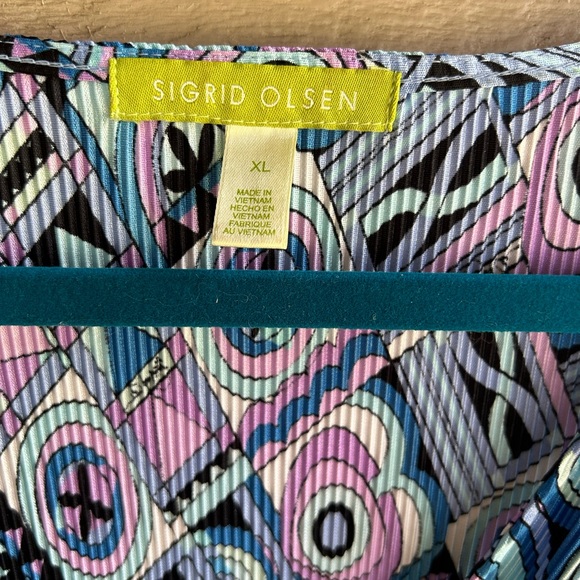 Sigrid Olsen dress accordian pleats, wrap v-neck with cord waist tie. Sz XL - Picture 5 of 7